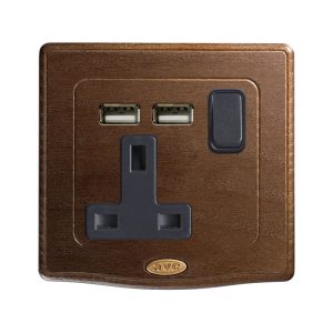 Presa 13A Interr.2P+Usb Legno Noc2M AVE BS10972PUNOC