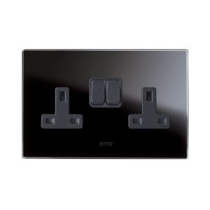 2 Prese 13A+Interr.2P Vetro Nero 4M AVE BS20972PNAL
