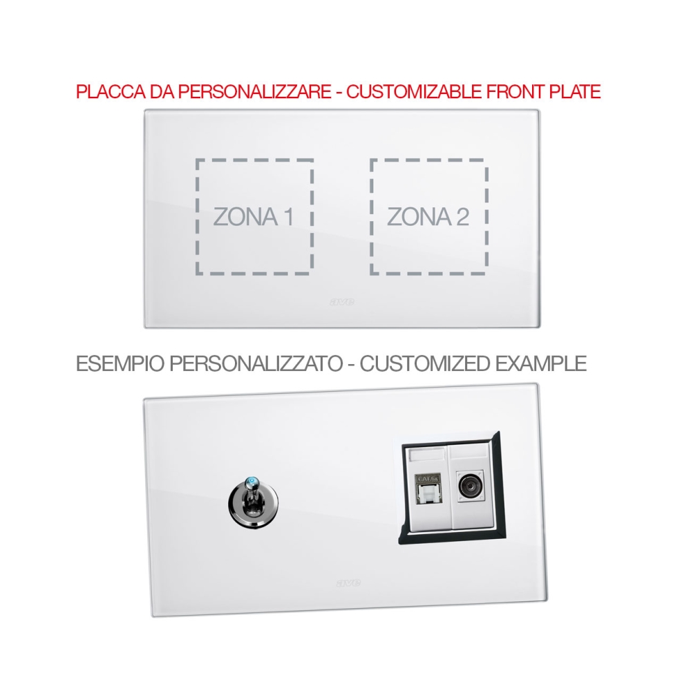 Placca Mult.Pers.Vetro Bianco 2+2M AVE 44PV24BL-XX Placca Mult.Pers.Vetro Bianco 2+2M AVE 44PV24BL-XX