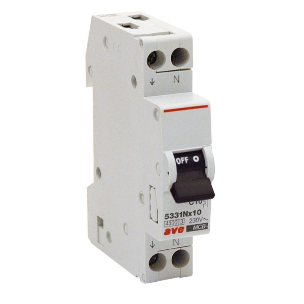 Interruttore Automatico Magnetotermico 1P+N 10A 4,5Ka Curva C 1M AVE 5331NX10