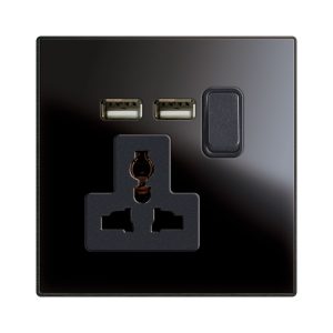 Presa 13A Mtd+Int.13A 1P Usb Nera2M AVE BS1059TSUNAL