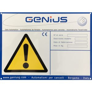 Cartello Inox Segnalazione Avvertenza Cancello Automatico GENIUS 6100018