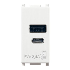 Alimentatore Usb A+C 5V 2,4A 1M Bianco VIMAR 14292.AC