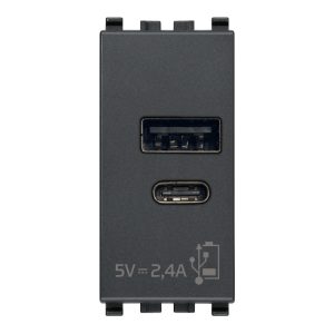 Alimentatore Usb A+C 5V 2,4A 1M Grigio VIMAR 20292.AC