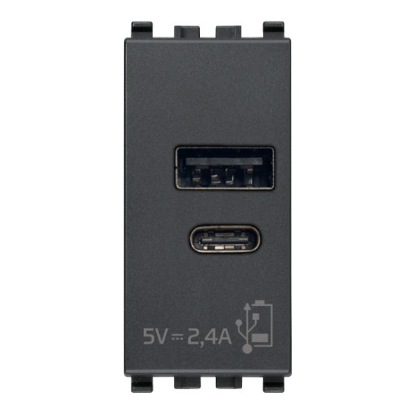 Alimentatore Usb A+C 5V 2,4A 1M Grigio VIMAR 20292.AC