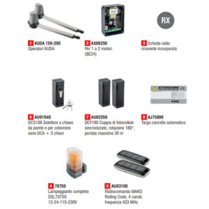 Kit Automazione Automatismo Cancelli Anta Battente Kuda 200 GIBIDI K205/BFSLT