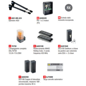 Kit Automazione Automatismo Cancelli Anta Battente Ago424E GIBIDI K164/BFSLT