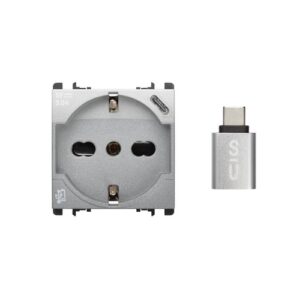 Presa P40+Usb 3.0A Con Uscita Tipo "C", 2 Moduli, Nea, Alluminio URMET 10312/2AL