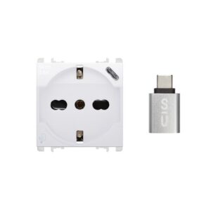 Presa P40+Usb 3.0A Con Uscita Tipo "C", 2 Moduli, Nea, Bianco Ghiaccio URMET 10312/2BG