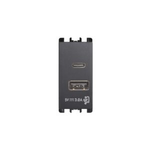 Unità Di Alimentazione Con Due Uscite Usb Tipo "A" E Tipo "C", 1 Modulo, 5V 3.0A, 100-230V, Nea, Antracite URMET 10331
