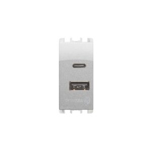 Unità Di Alimentazione Con Due Uscite Usb Tipo "A" E Tipo "C", 1 Modulo, 5V 3.0A, 100-230V, Nea, Alluminio URMET 10331AL