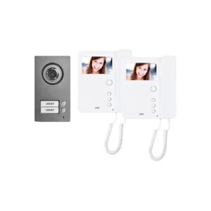Kit Bifamiliare Video Con Pulsantiera Mikra2 E Videocitofono Cornetta Mìro, Sistema 2Voice URMET 1784/762
