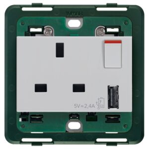 Presa 2P+T 13A Bs+Int.Rosso+Usb A Silver VIMAR 14223.A.SL
