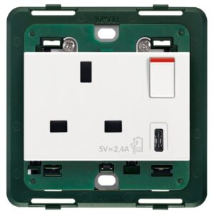 Presa 2P+T 13A Bs+Int.Rosso+Usb C Bianco VIMAR 14223.C
