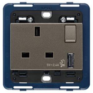 Presa 2P+T 13A Bs+Int.Rosso+Usb A Metal VIMAR 19223.A.M