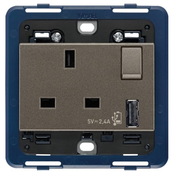 Presa 2P+T 13A Bs+Int.Rosso+Usb A Metal VIMAR 19223.A.M