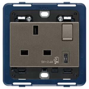 Presa 2P+T 13A Bs+Int.Rosso+Usb C Metal VIMAR 19223.C.M