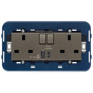 2Prese 2P+T13Abs+Int.Rosso+Usb A+C Metal VIMAR 19224.AC.M