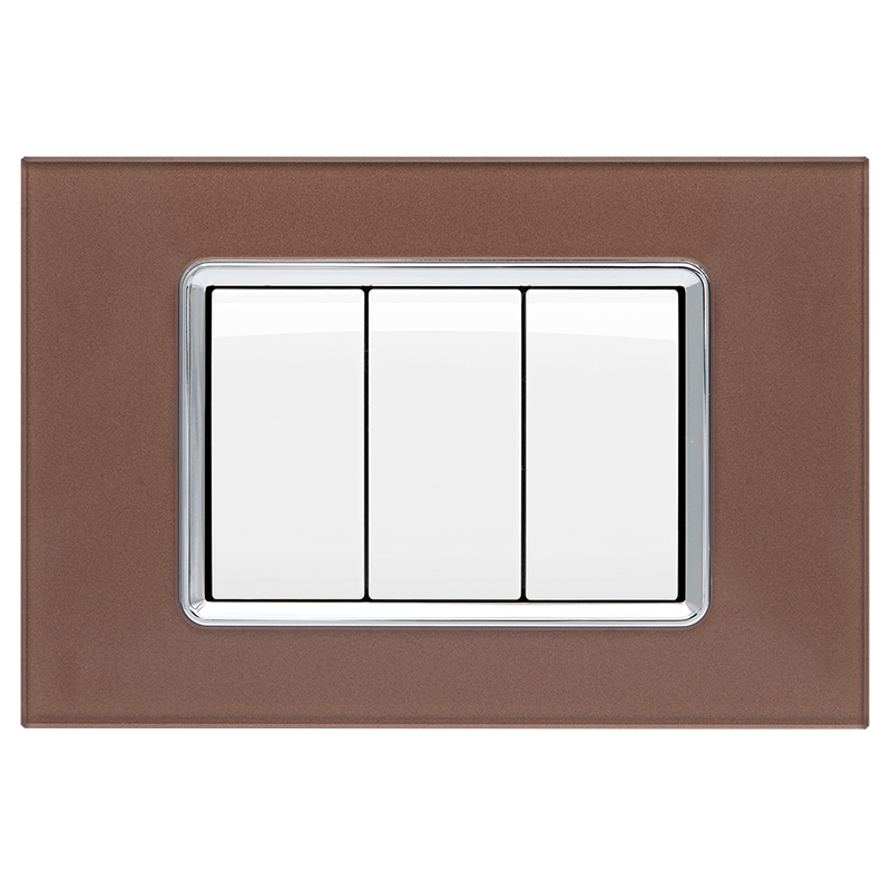 Placca Vetro T2-Gem 3P Bronzo MAPAM M6003BL-7 Compatibile VIMAR PLANA