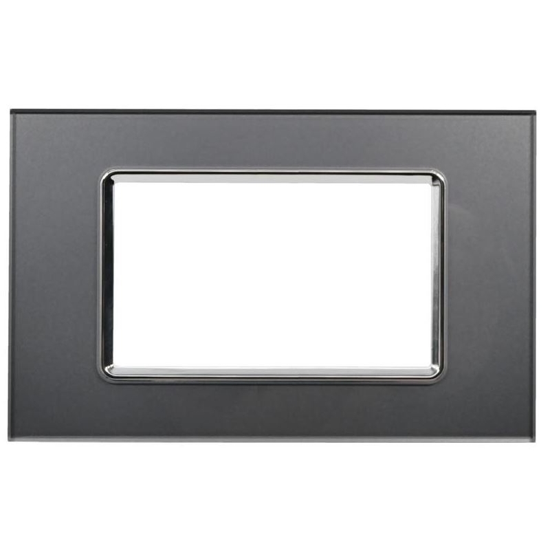 Placca Vetro T2-Gem 4P Grigio MAPAM M6004BL-3 Compatibile VIMAR PLANA