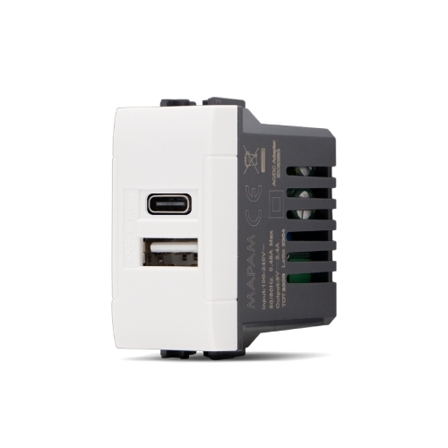 Presa Usb 5V=2.4A A+C T1-Art Bianco MAPAM 833B Compatibile Bticino Living Light Tech International