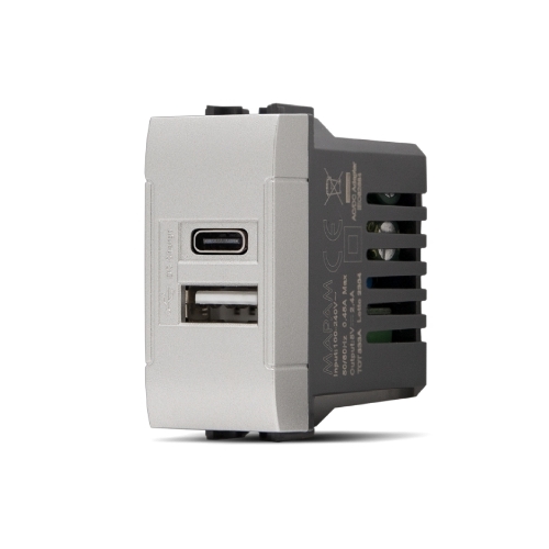 Presa Usb 5V=2.4A A+C T1-Art Alluminio MAPAM 833A Compatibile Bticino Living Light Tech International
