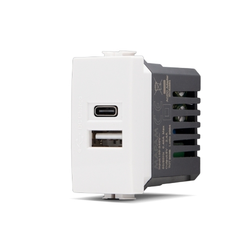 Presa Usb 5V=2.4A A+C T3-Joy Bianco MAPAM 533B Compatibile Bticino Matix