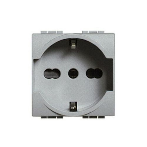 Presa Schuko Unel (16A-250V) T1-Art Alluminio MAPAM 814A Compatibile Bticino Living Light Tech International