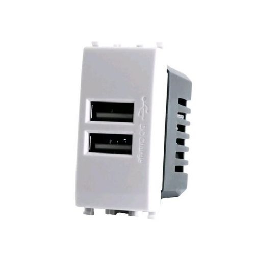 Doppia Presa Usb 2A T2-Gem Bianco MAPAM 621B Compatibile VIMAR PLANA