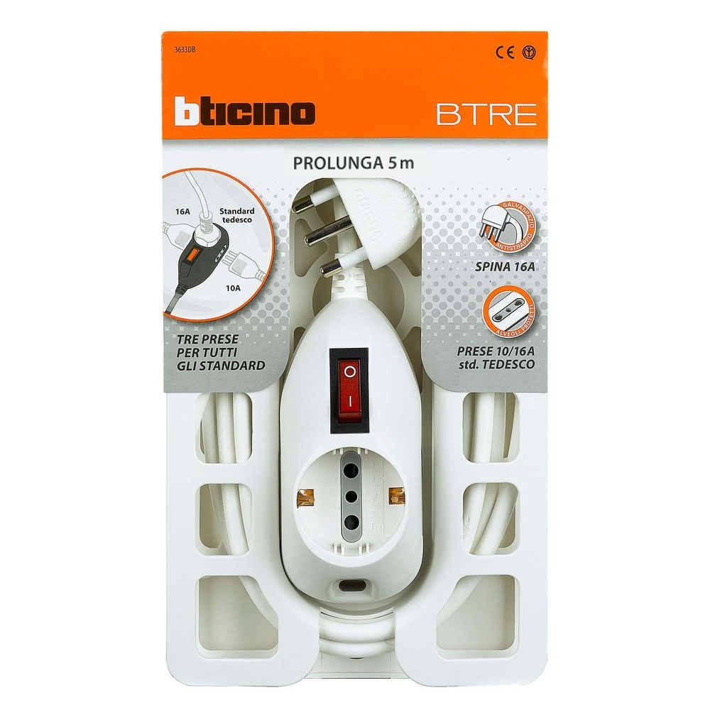 Prolunga Domestica Btre 2P+T 5M - Bianco BTICINO 3635DB