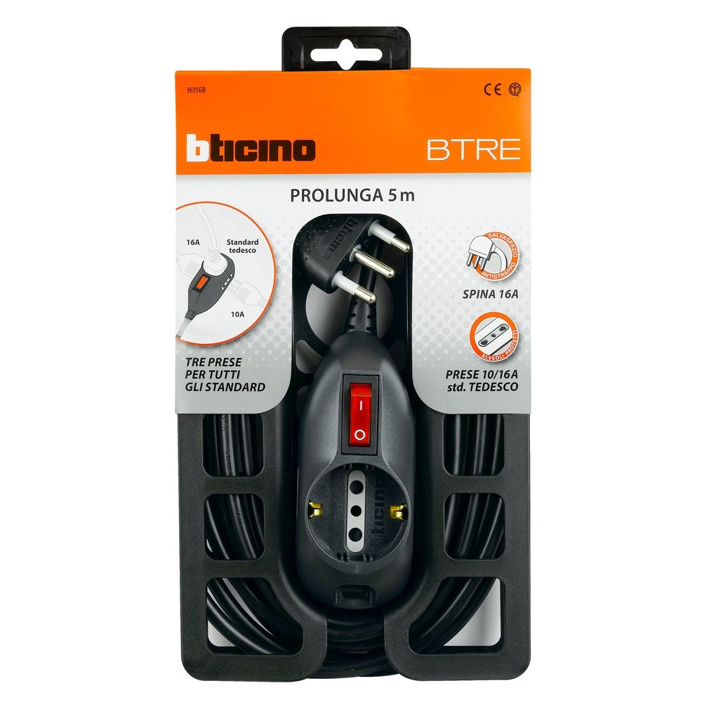 Prolunga Domestica Btre 2P+T 5M - Nero BTICINO 3635GB