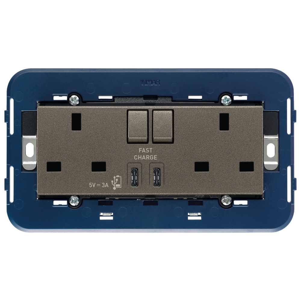 2Prese 2P+T13Abs+Int.Rosso+Usb C+C Metal VIMAR 19224.CC.M