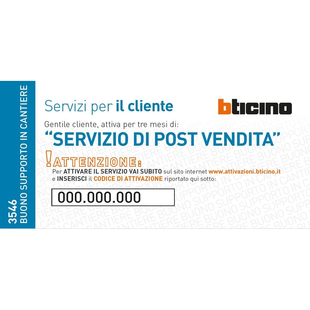 Buono Di Supporto In Cantiere Per I Sistemi Terziari BTICINO 3546