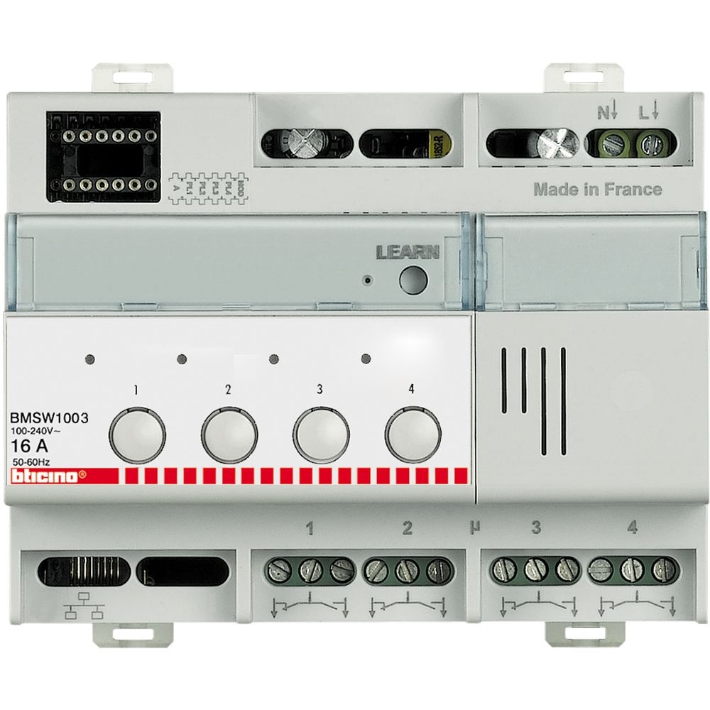 Attuatore On/Off Bus-Scs, Tecnologia "Zero Crossing" 4 Uscite. BTICINO BMSW1003