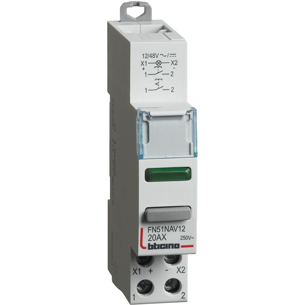 Interruttore Con Led Verde - 1No - 20A - 12-48V - 1 Modulo Din BTICINO FN51NAV12