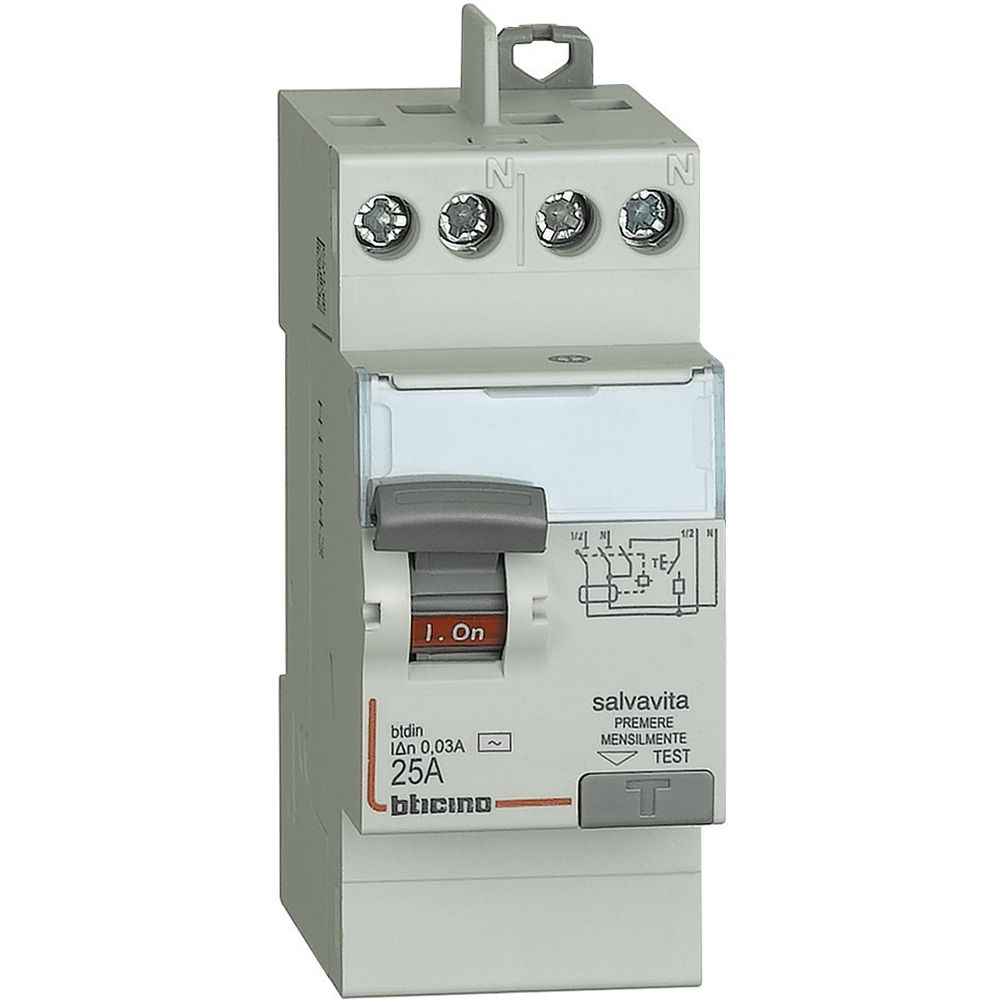 Interruttore Differenziale Salvavita 2P - Tipo Ac - In= 25A - Idn= 0.03A BTICINO G723AC25H