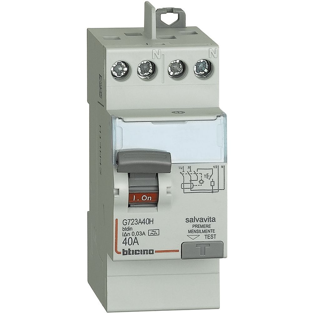 Interruttore Differenziale Salvavita 2P - Tipo Ac - In= 40A - Idn= 0.03A BTICINO G723AC40H