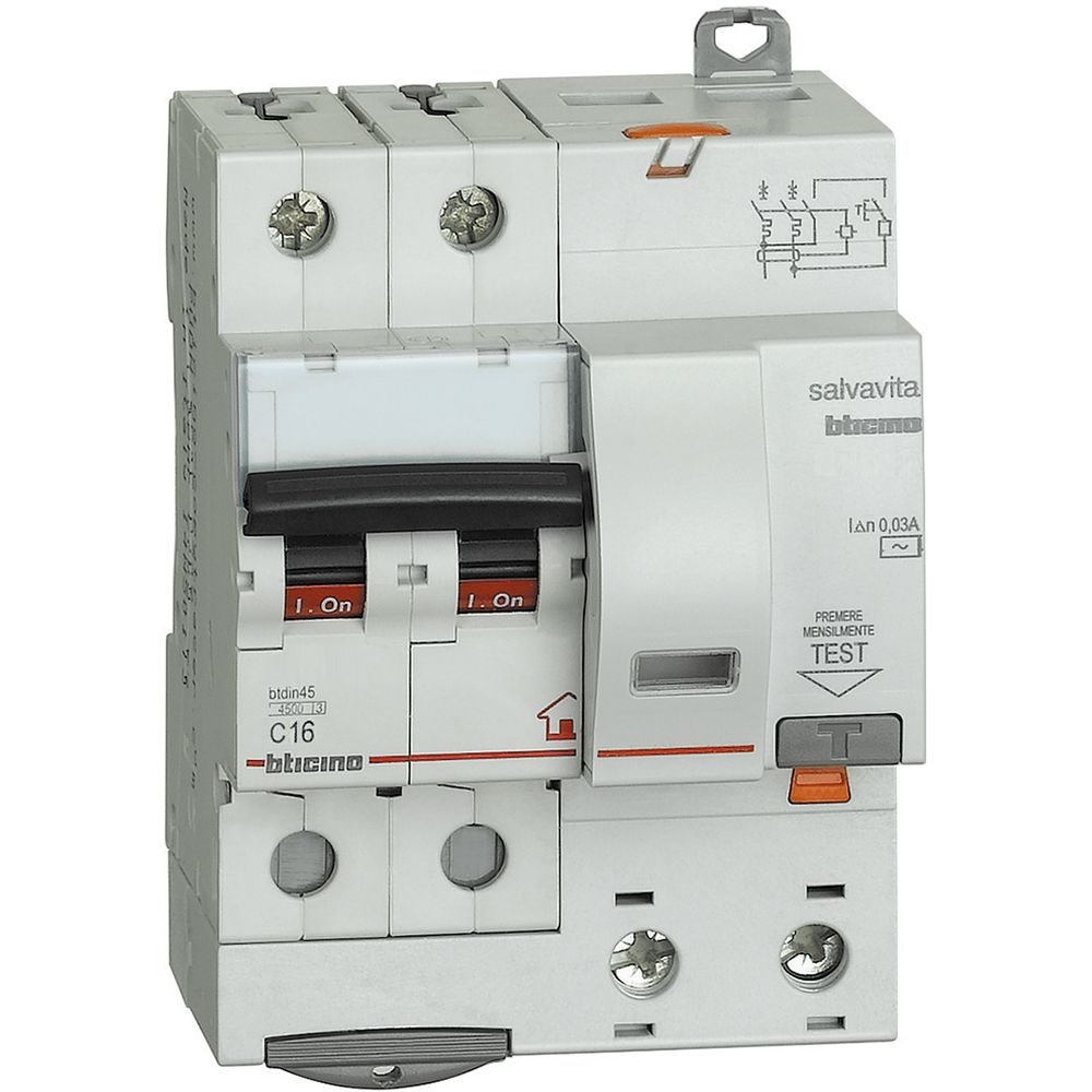 Interruttore Magnetotermico Differenziale Btdin-Rs 2P Tipo Ac - In= 16A - Idn= 0.03A BTICINO GC8230AC16