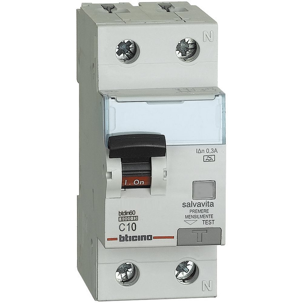 Interruttore Magnetotermico Differenziale Btdin60 1P+N Tipo A - In= 10A - Idn= 0.3A BTICINO GN8814A10