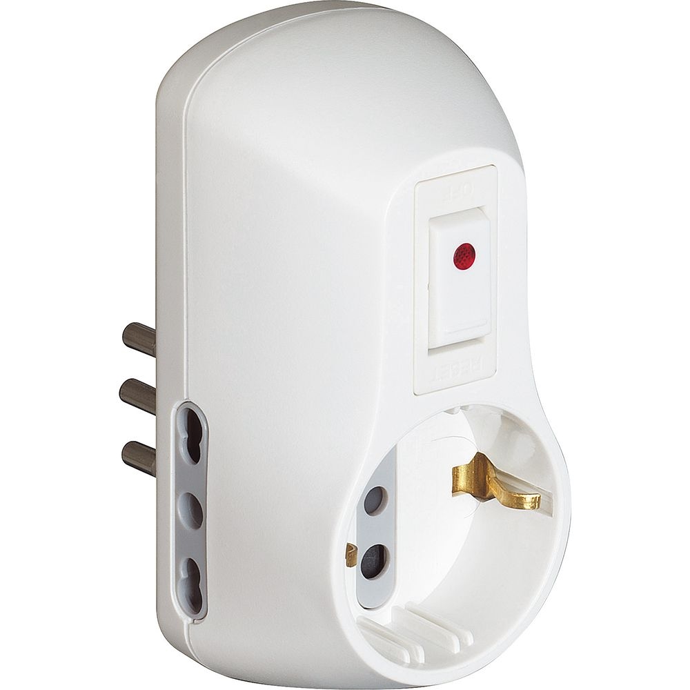 Adattatore Safe 1 Presa Tedesca E 2 Prese Bipasso 10/16A - Bianco BTICINO S3610DB
