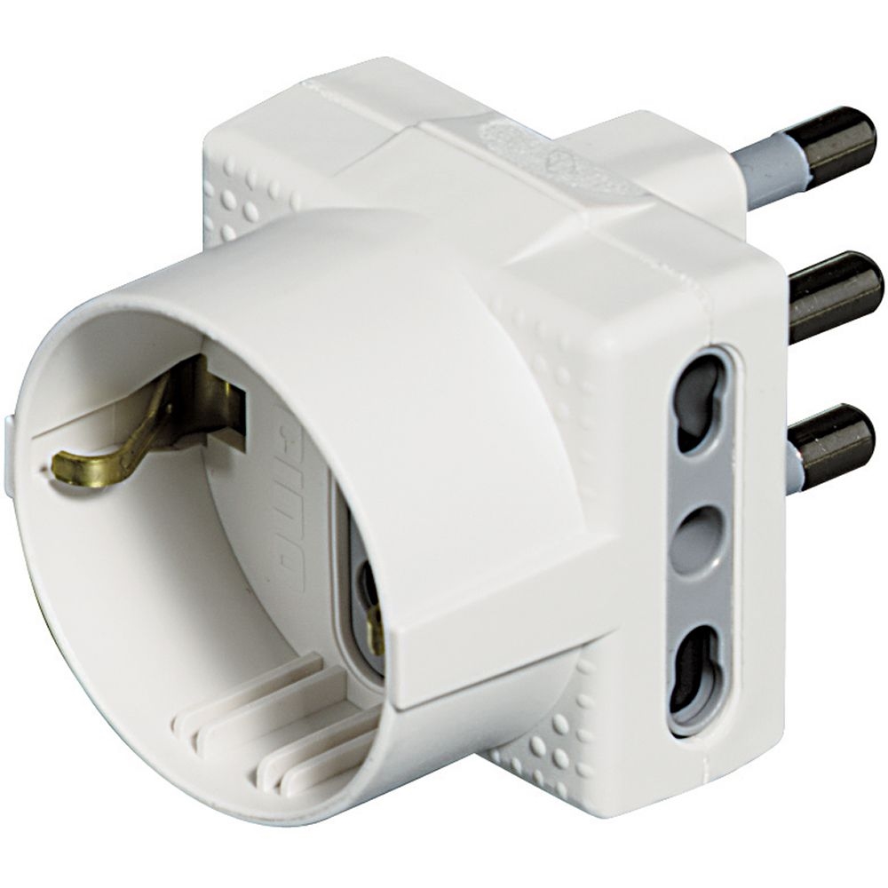Adattatore Tris - 1 Presa Tedesca 2 Prese Bipasso 10/16A Bianco (Blister) BTICINO S3611D