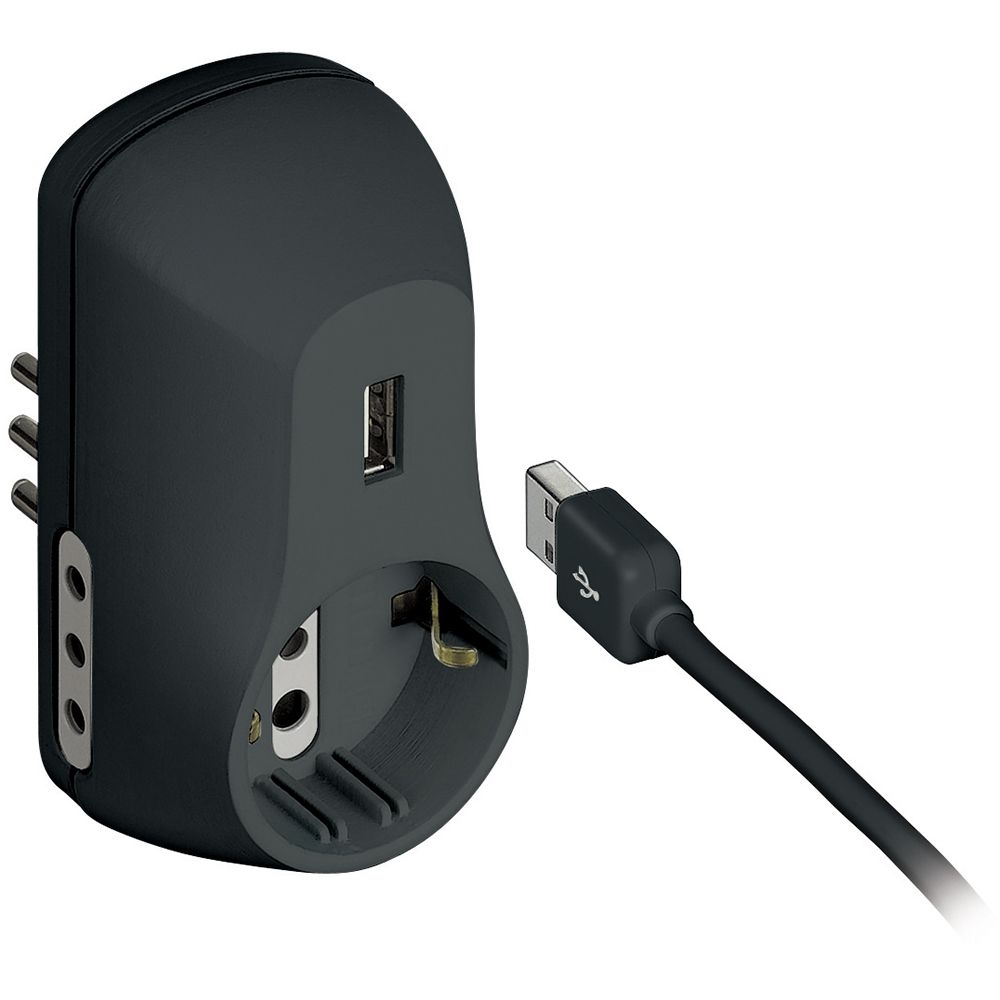 Adattatore B3 Antracite - 2 Prese 10A E 1 Presa Tedesca 1 Presa Usb BTICINO S3613GU
