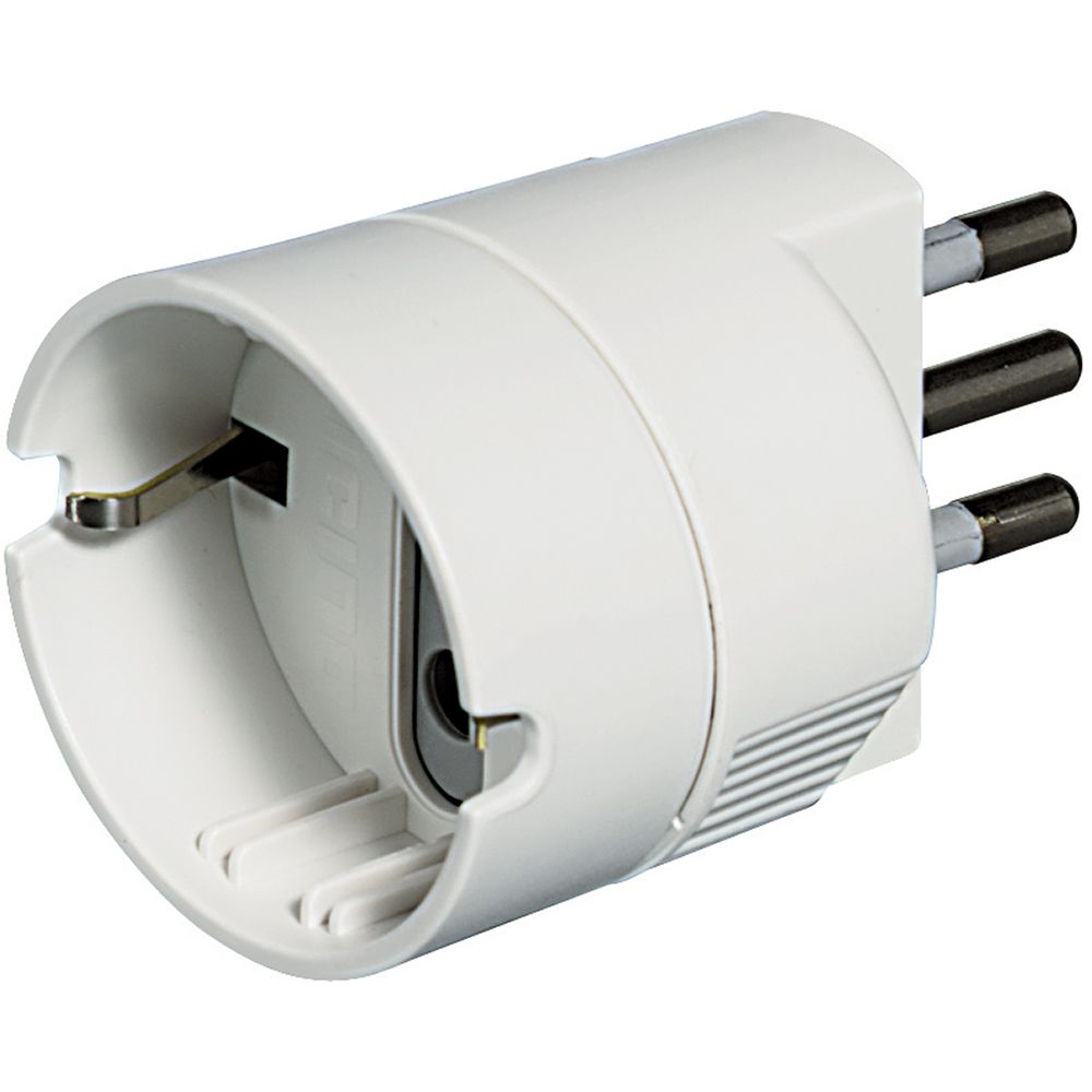 Adattatore Con Spina 2P+T 10A E Presa Tedesca - Bianco (Blister) BTICINO S3623D