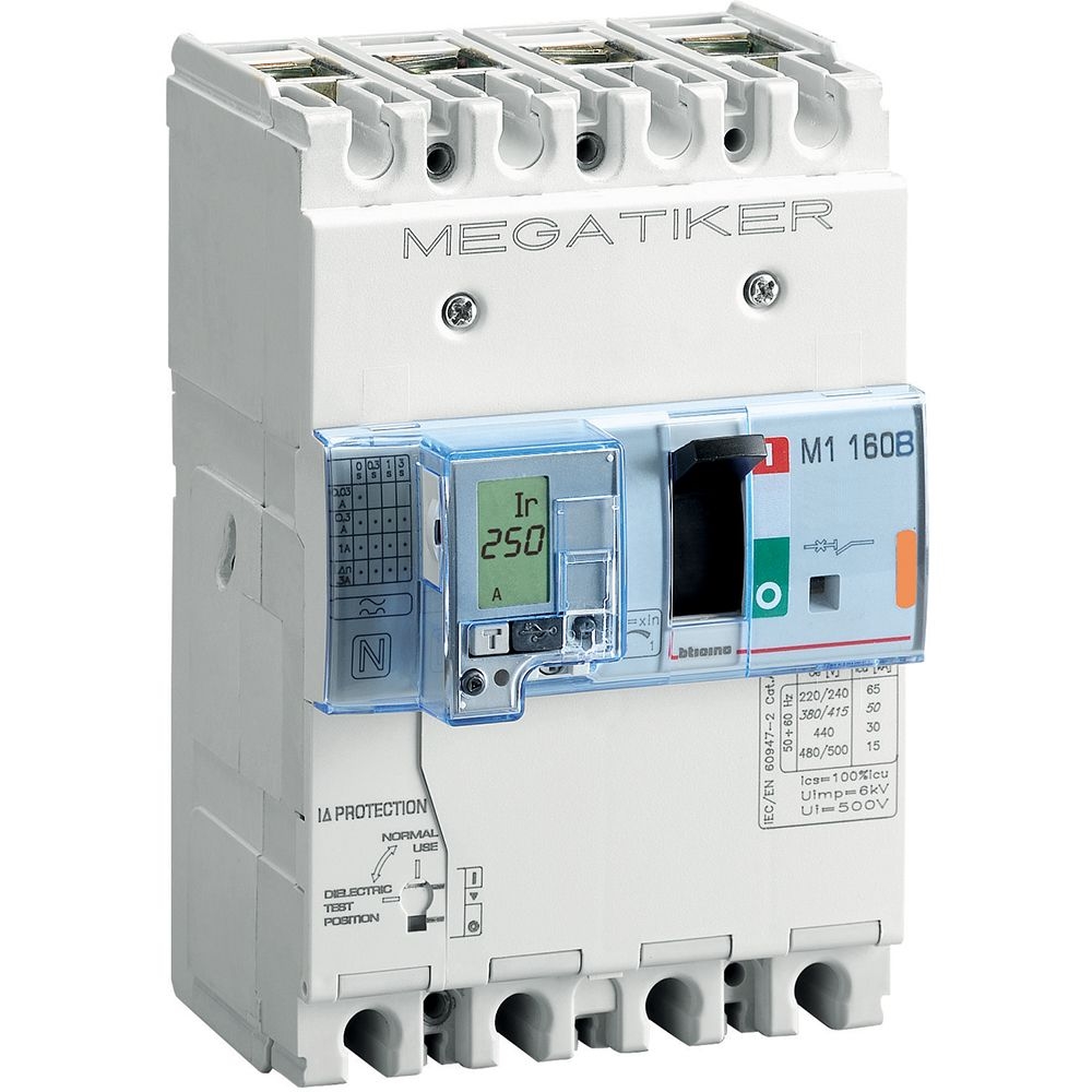 Interruttore Scatolato Megatiker M1 160B Magnetotermico 3P+N/2 BTICINO T714B160D