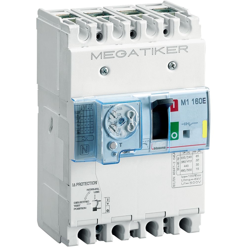 Interruttore Scatolato Megatiker M1 160E Magnetotermico 3P+N/2 BTICINO T714E125DB