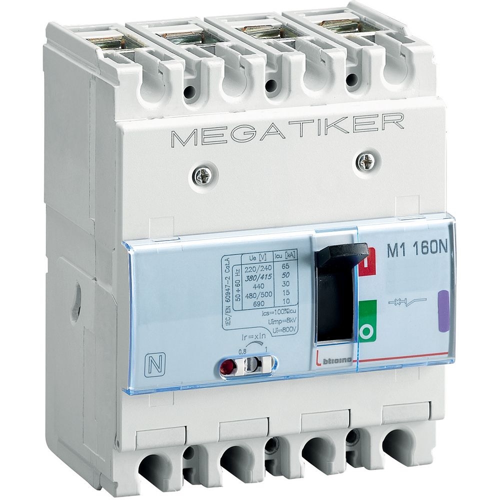 Interruttore Scatolato Megatiker M1 160N Magnetotermico 3P+N/2 BTICINO T714N80