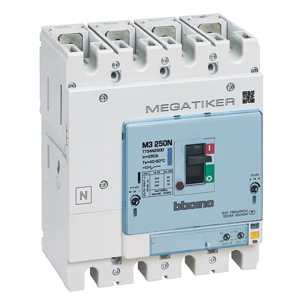 Interruttore Scatolato Magnetotermico M3 250N 4P Con Differenziale BTICINO T734N20D