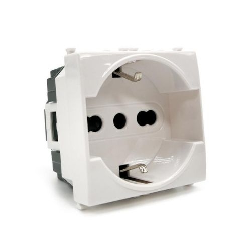 Presa Schuko Unel 3.0 (16A-250V) T2-Gem Bianco MAPAM 614B Compatibile VIMAR PLANA