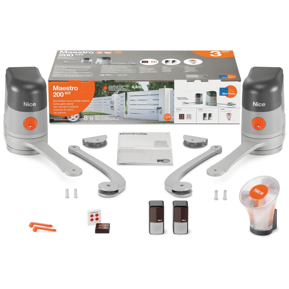 Kit Automazione a Bracci Per Cancelli 2 Ante Battenti Home NICE MAESTRO 200 KIT