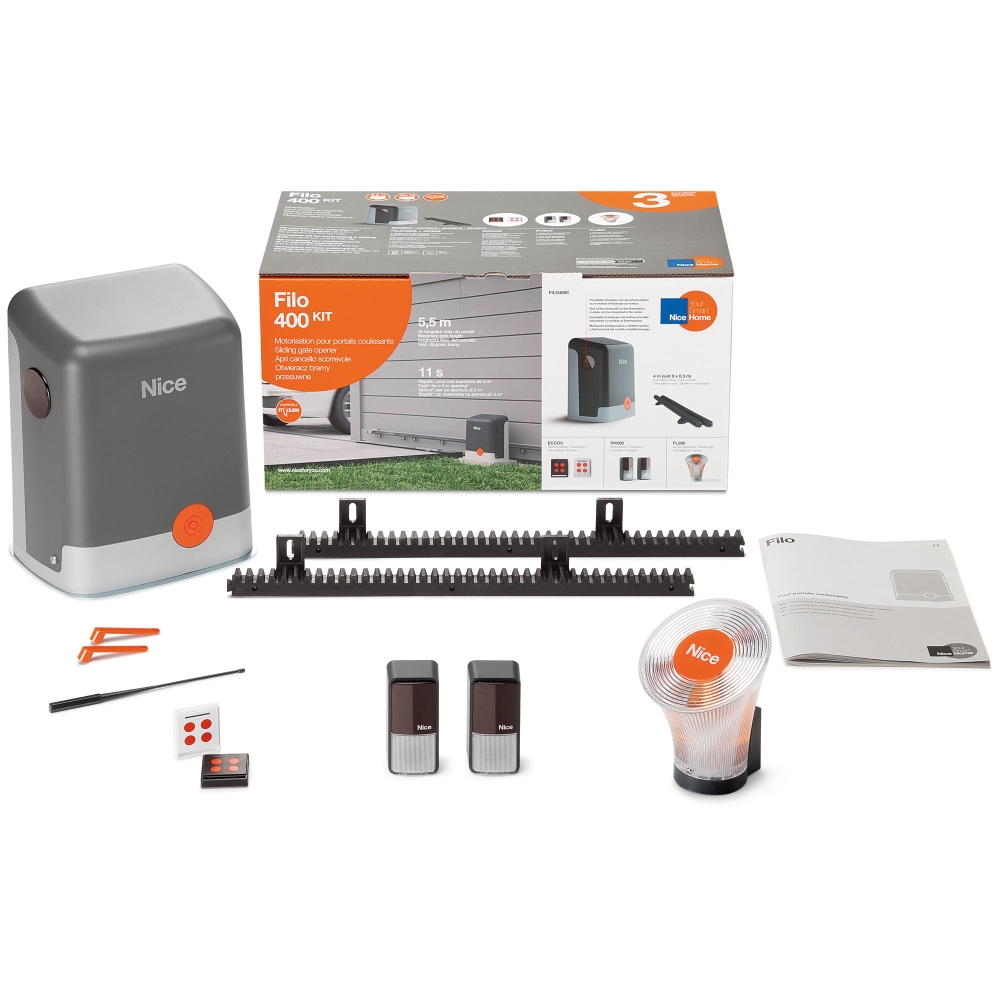 Kit Automazione Per Cancello Scorrevole Max 400Kg 5,5M Home NICE FILO 400 KIT